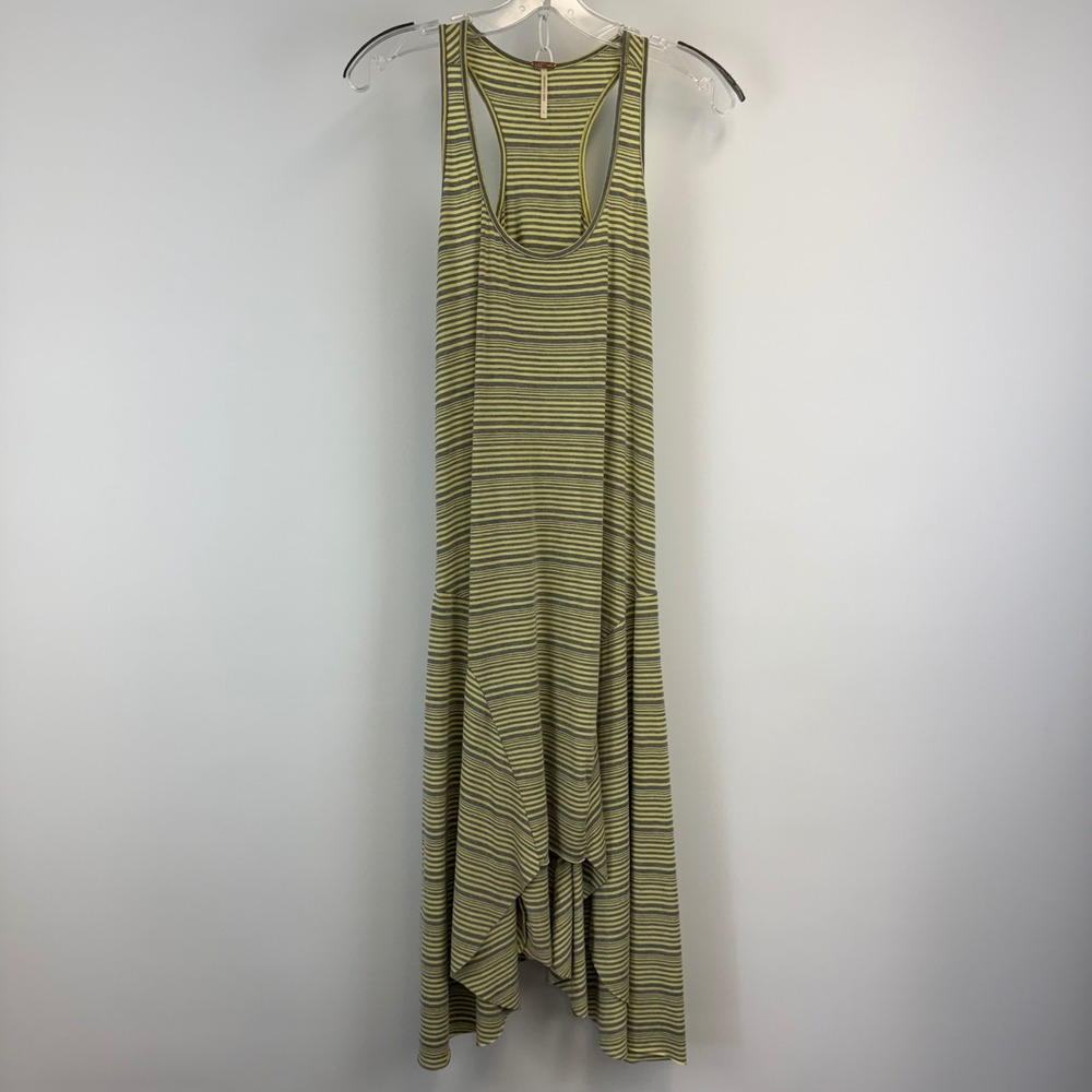 Poof Women Striped Racerback Handkerchief‎ Hem Maxi Dress Lime Green Grey Large